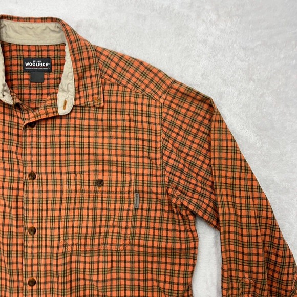 Woolrich Shirt Mens Large Orange Brown Plaid Flannel Button Outdoor Long Sleeve - Picture 5 of 9